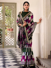 Lovely Green Digital Printed Polyester Office Wear Saree With Blouse