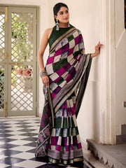Lovely Green Digital Printed Polyester Office Wear Saree With Blouse