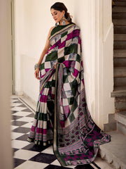 Lovely Green Digital Printed Polyester Office Wear Saree With Blouse