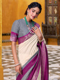 Elegant Off White Poly Cotton Zari Weaving Event Wear Saree