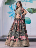 Glamorous Black Chinon Digital Printed Party Wear Lehenga Choli