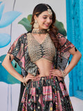 Glamorous Black Chinon Digital Printed Party Wear Lehenga Choli
