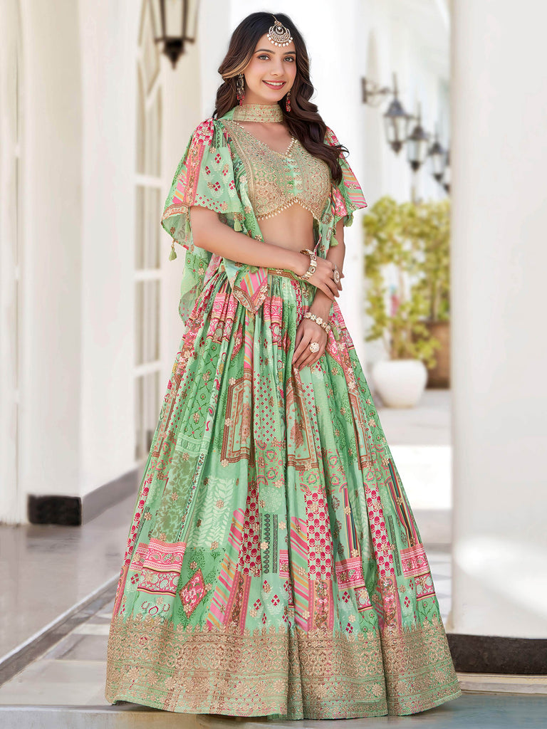 Gorgeous Pista Green Chinon Dori Embroidered Lehenga Choli