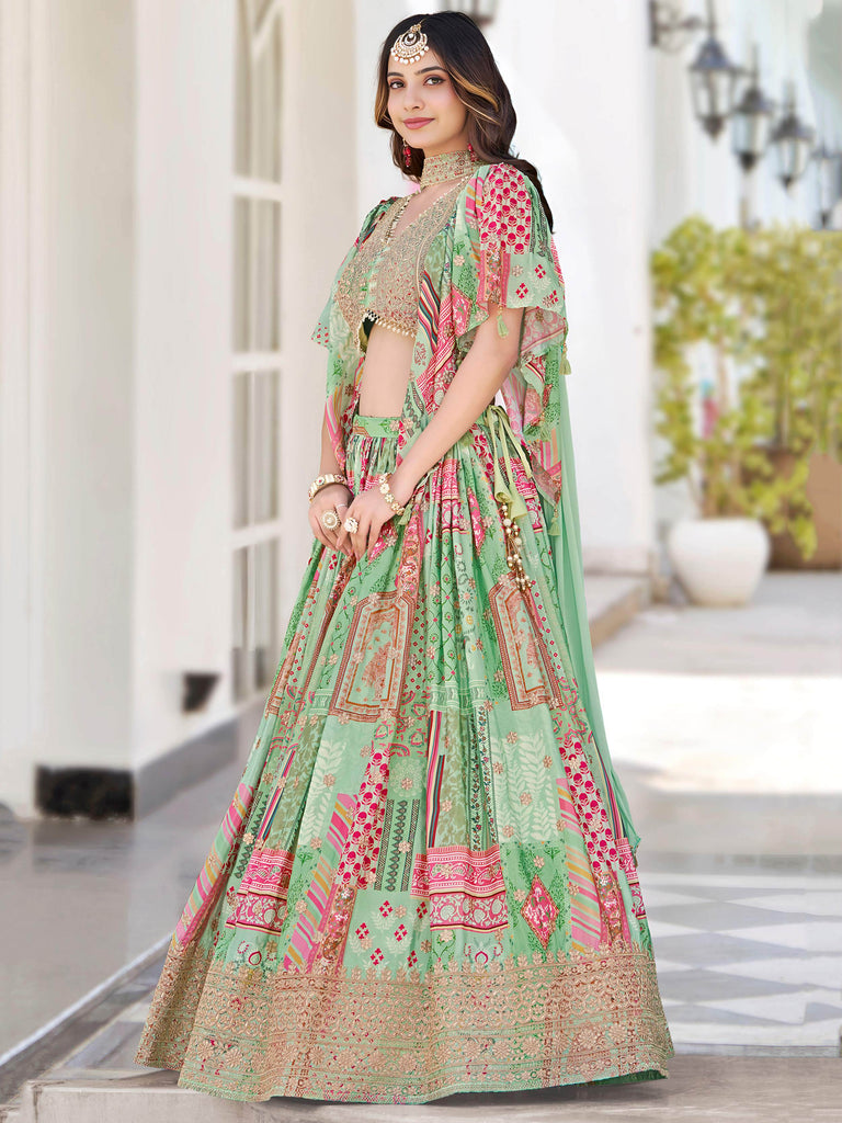 Gorgeous Pista Green Chinon Dori Embroidered Lehenga Choli