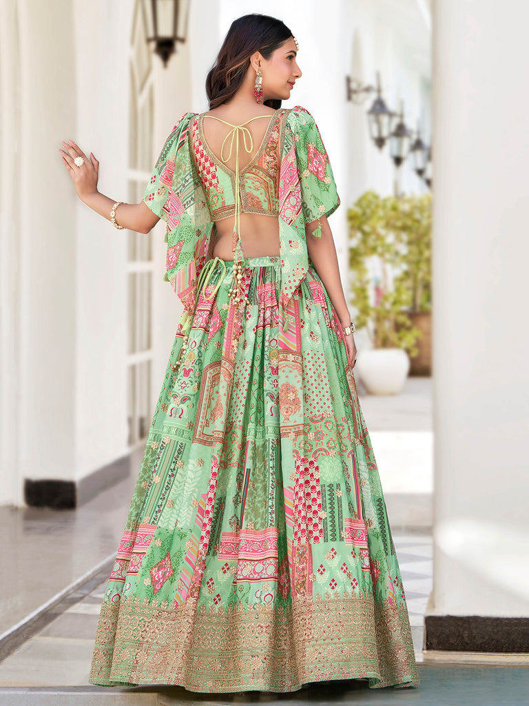 Gorgeous Pista Green Chinon Dori Embroidered Lehenga Choli