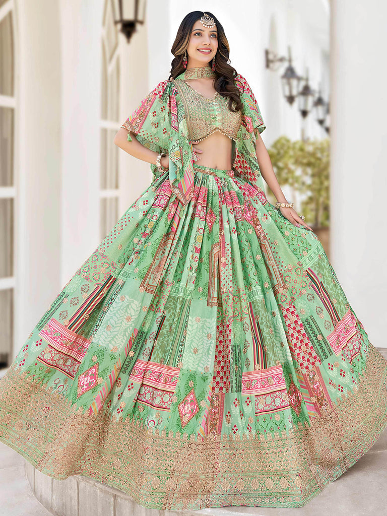 Gorgeous Pista Green Chinon Dori Embroidered Lehenga Choli