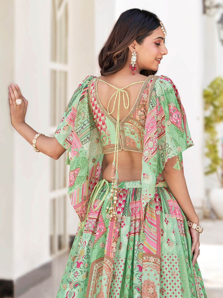 Gorgeous Pista Green Chinon Dori Embroidered Lehenga Choli