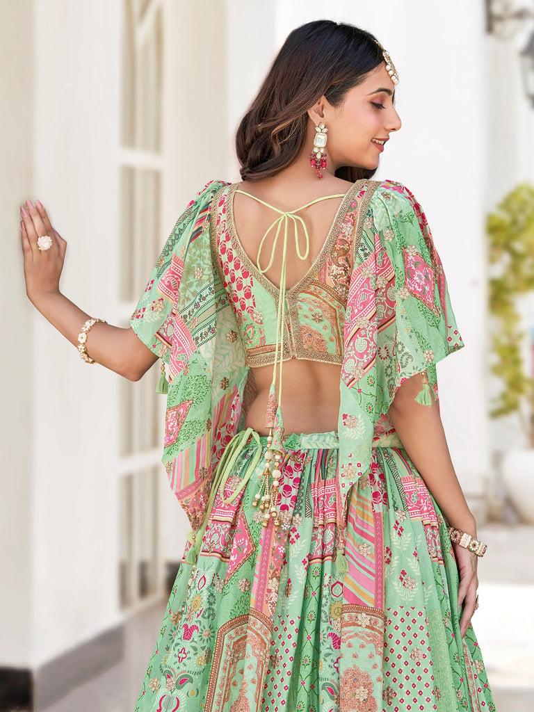 Gorgeous Pista Green Chinon Dori Embroidered Lehenga Choli