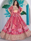 Attractive Pink Chinon Thread Embroidered Wedding Wear Lehenga Choli