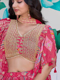 Attractive Pink Chinon Thread Embroidered Wedding Wear Lehenga Choli