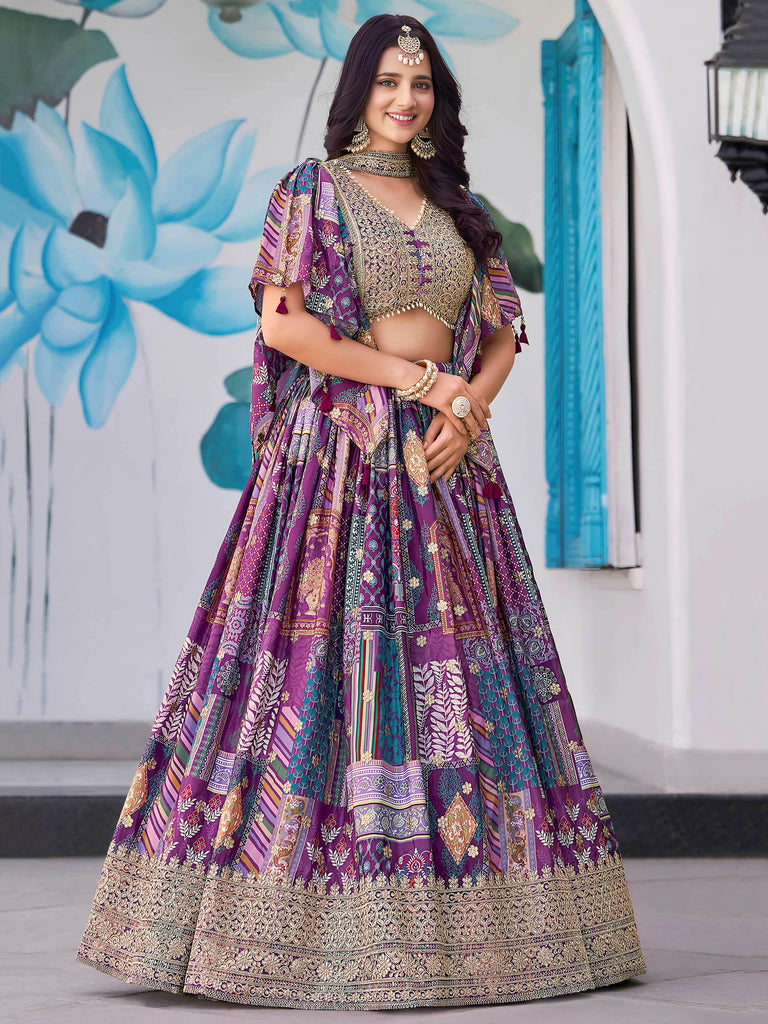 Adorable Purple Chinon Zari Work Bridesmaid Lehenga Choli With Dupatta