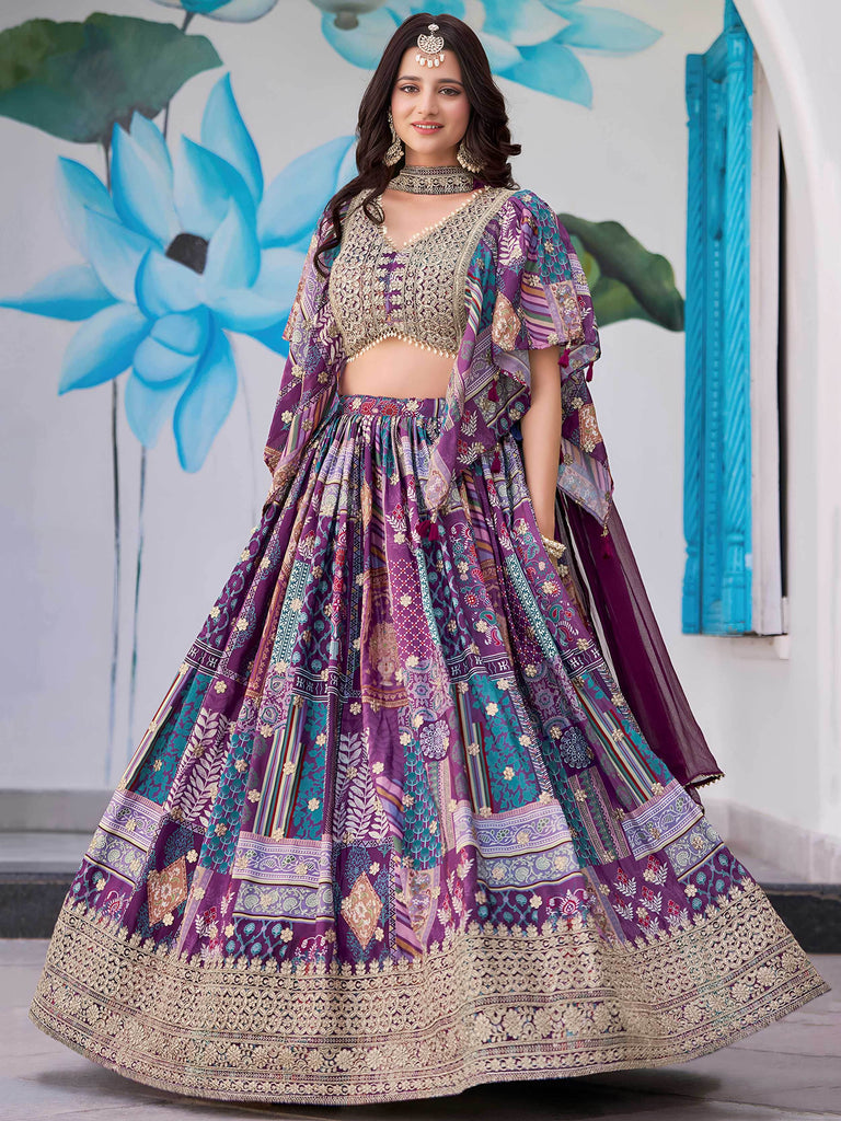 Adorable Purple Chinon Zari Work Bridesmaid Lehenga Choli With Dupatta
