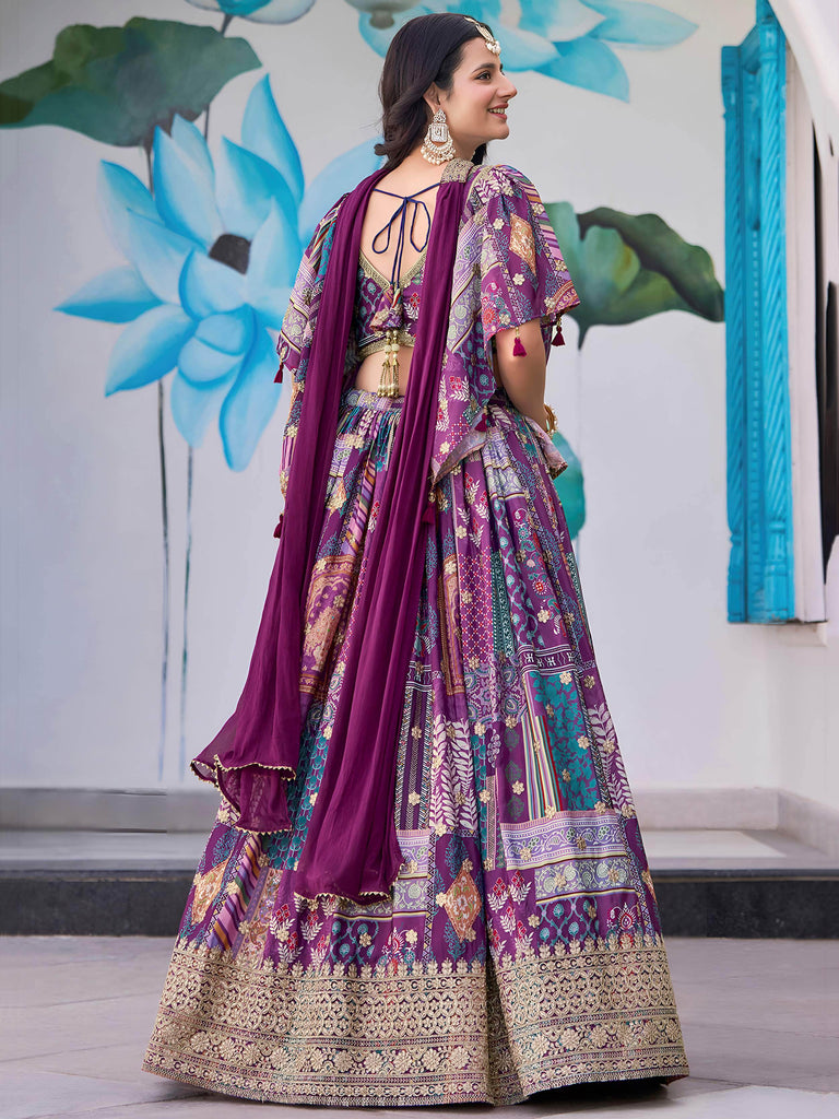 Adorable Purple Chinon Zari Work Bridesmaid Lehenga Choli With Dupatta