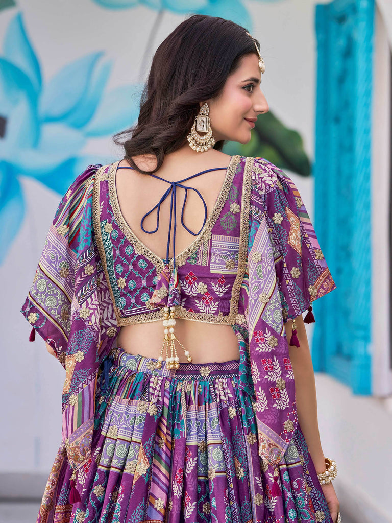 Adorable Purple Chinon Zari Work Bridesmaid Lehenga Choli With Dupatta