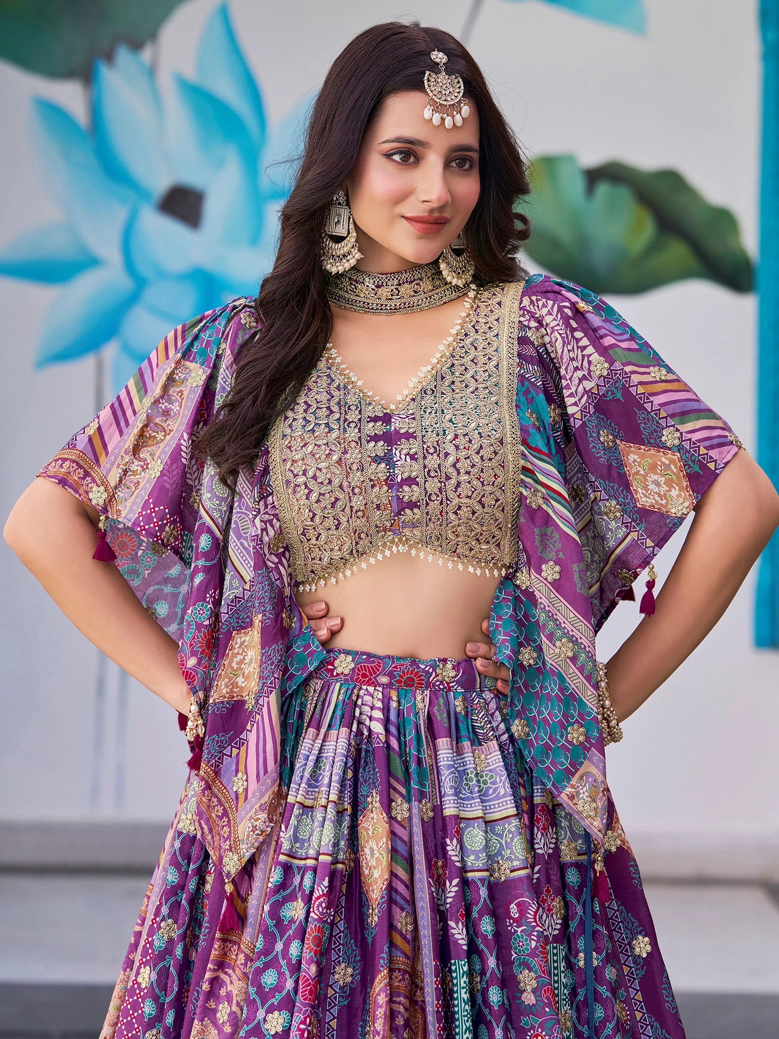 Adorable Purple Chinon Zari Work Bridesmaid Lehenga Choli With Dupatta