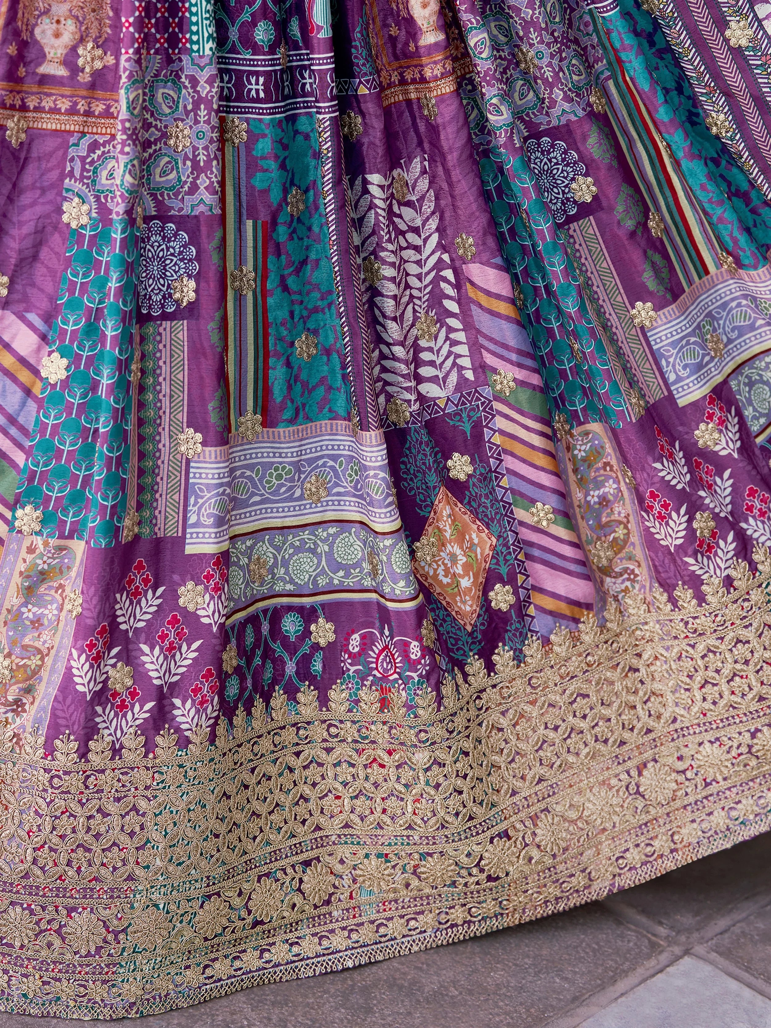 Adorable Purple Chinon Zari Work Bridesmaid Lehenga Choli With Dupatta