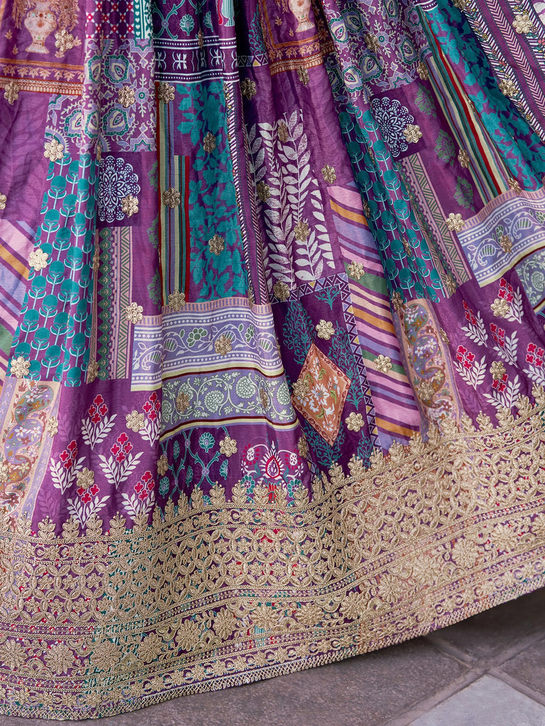 Adorable Purple Chinon Zari Work Bridesmaid Lehenga Choli With Dupatta