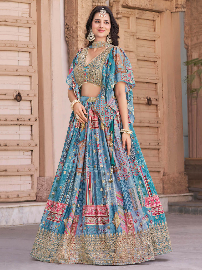 Regal Sky Blue Dori Embroidered Chinon Lehenga Choli With Dupatta
