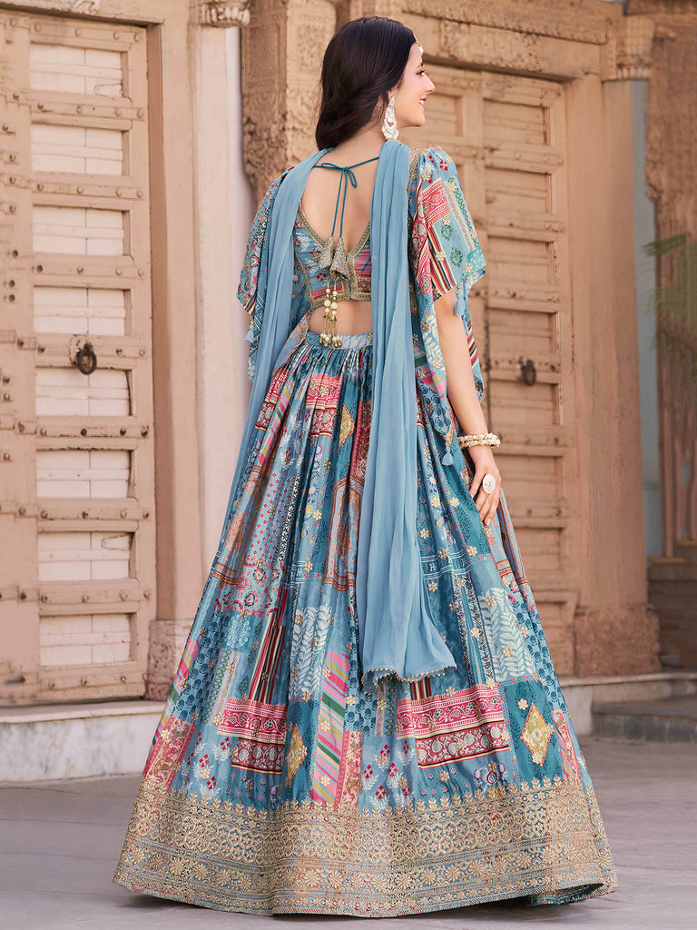 Regal Sky Blue Dori Embroidered Chinon Lehenga Choli With Dupatta