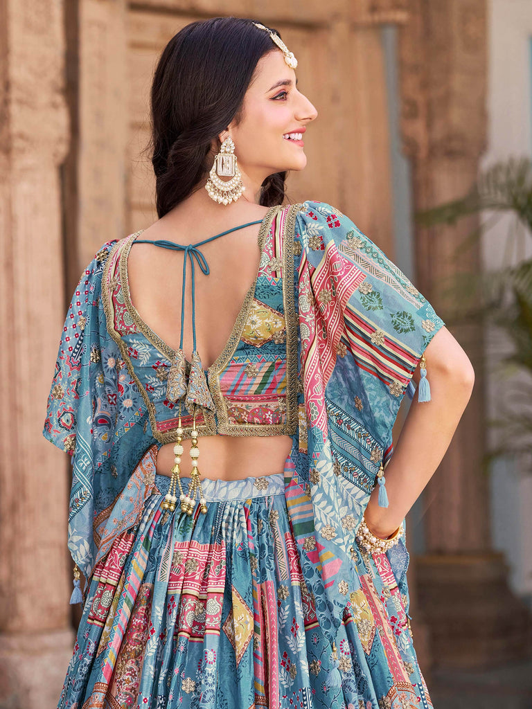 Regal Sky Blue Dori Embroidered Chinon Lehenga Choli With Dupatta