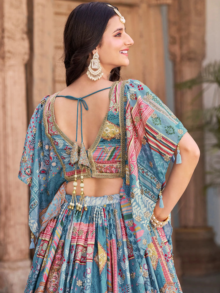 Regal Sky Blue Dori Embroidered Chinon Lehenga Choli With Dupatta