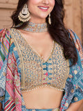 Regal Sky Blue Dori Embroidered Chinon Lehenga Choli With Dupatta