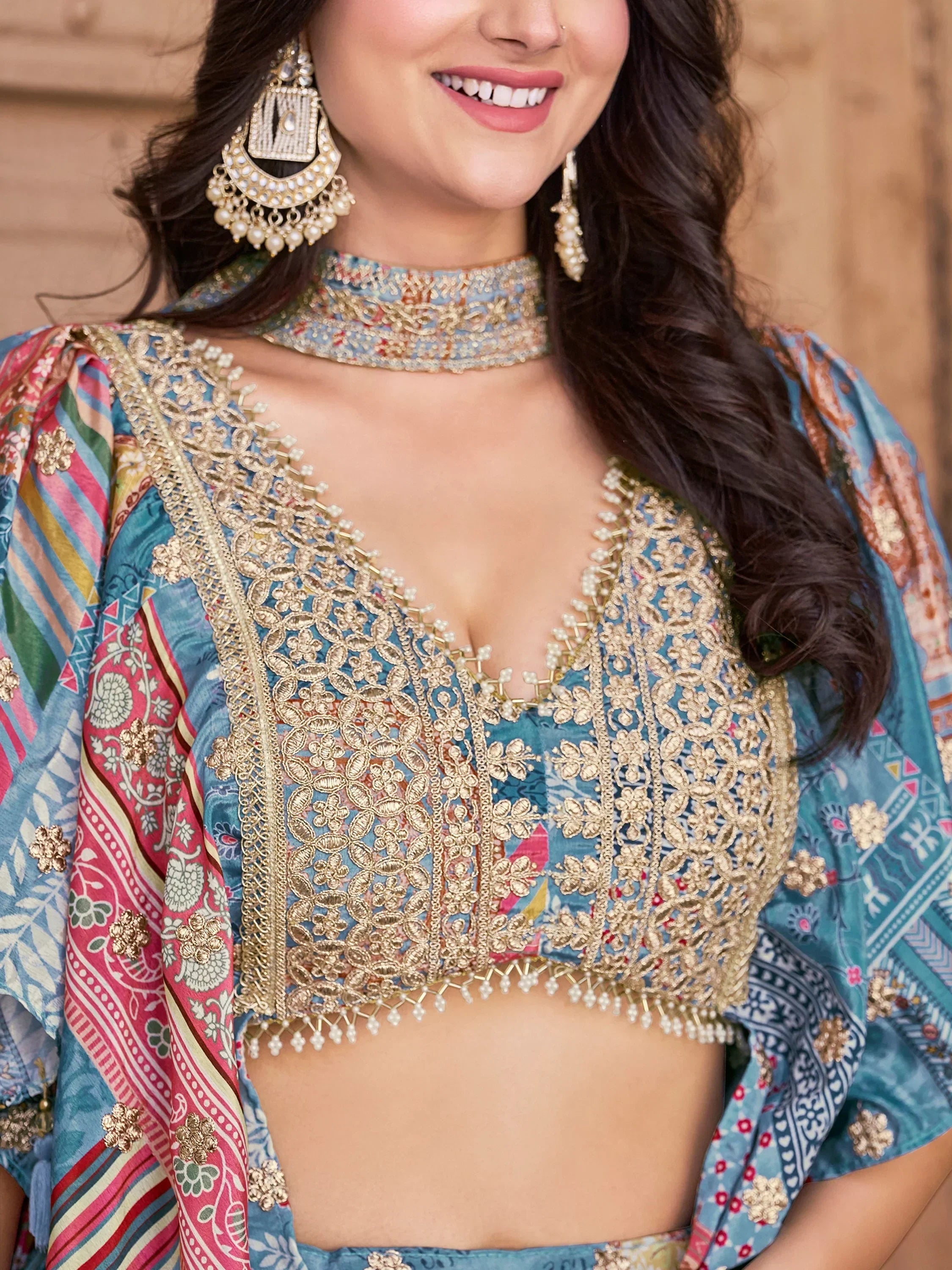 Regal Sky Blue Dori Embroidered Chinon Lehenga Choli With Dupatta