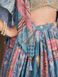 Regal Sky Blue Dori Embroidered Chinon Lehenga Choli With Dupatta
