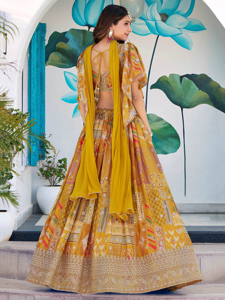 Timeless Yellow Zari Embroidered Chinon Lehenga Choli With Dupatta