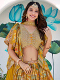Timeless Yellow Zari Embroidered Chinon Lehenga Choli With Dupatta