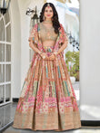 Lavishing Beige Chinon Silk Zari Embroidered Lehenga Choli