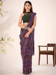 Graceful Wine Floral Printed Geogette Festive Wear Saree With Blouse