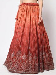Dazzling Rustic Orange Foil Printed Silk Festive Wear Lehenga choli