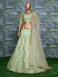 Pista Green Sequins Embroidered Wedding Wear Lehenga Choli