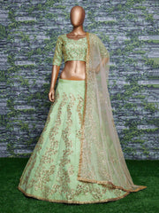 Pista Green Sequins Embroidered Wedding Wear Lehenga Choli