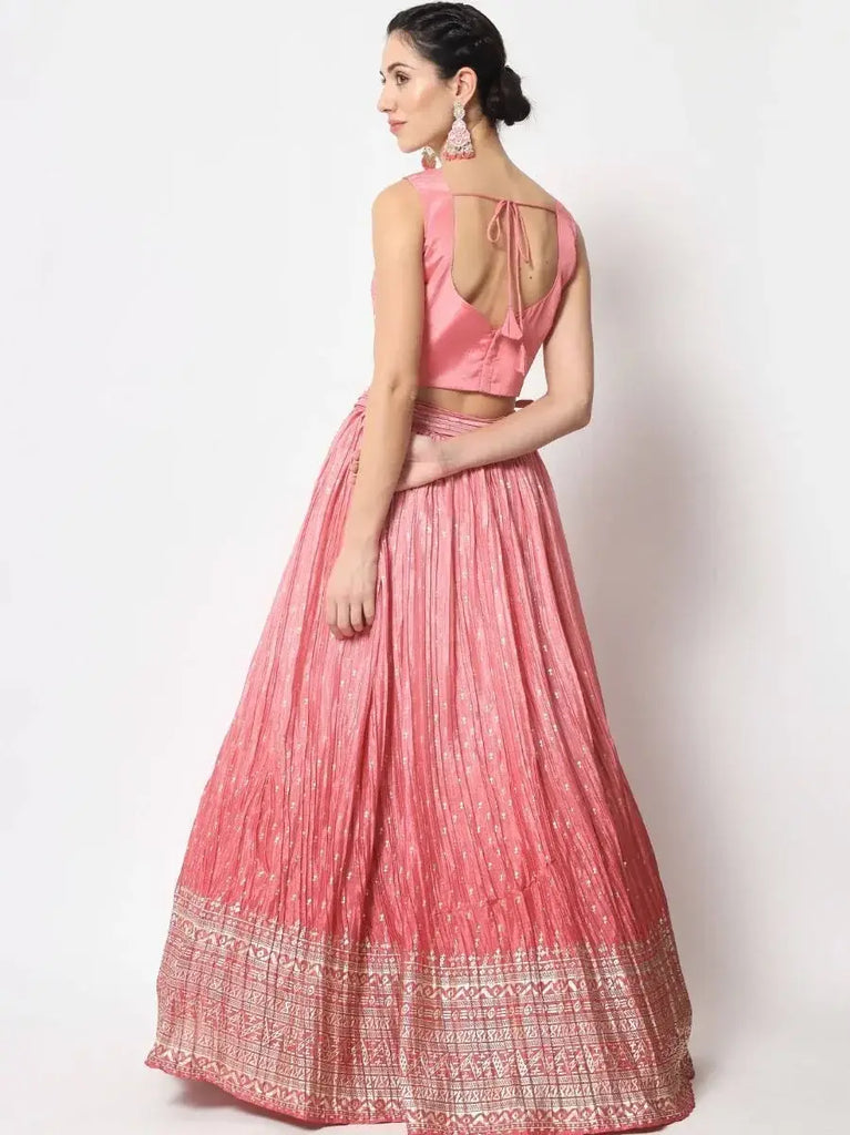 Charming Pink Foil Printed Silk Lehenga Choli with Shrug