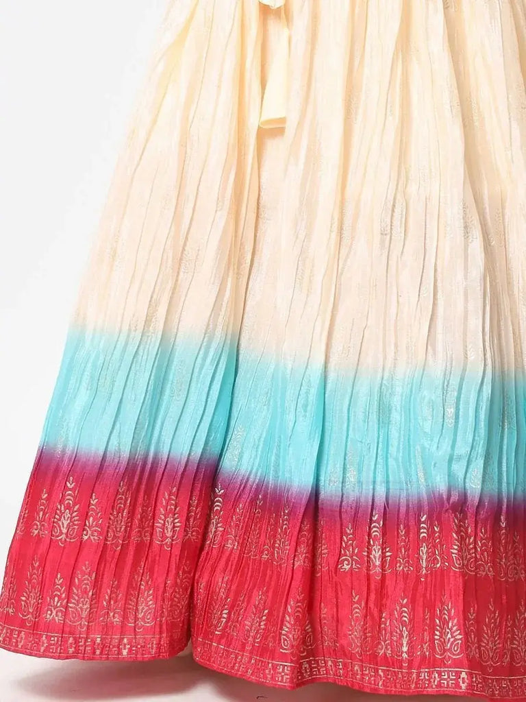 Flossy Beige-Color Foil Printed Silk Party Wear Lehenga Choli