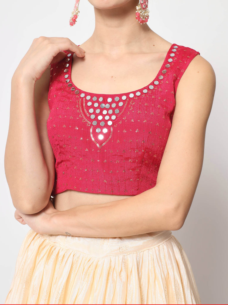 Flossy Beige-Color Foil Printed Silk Party Wear Lehenga Choli