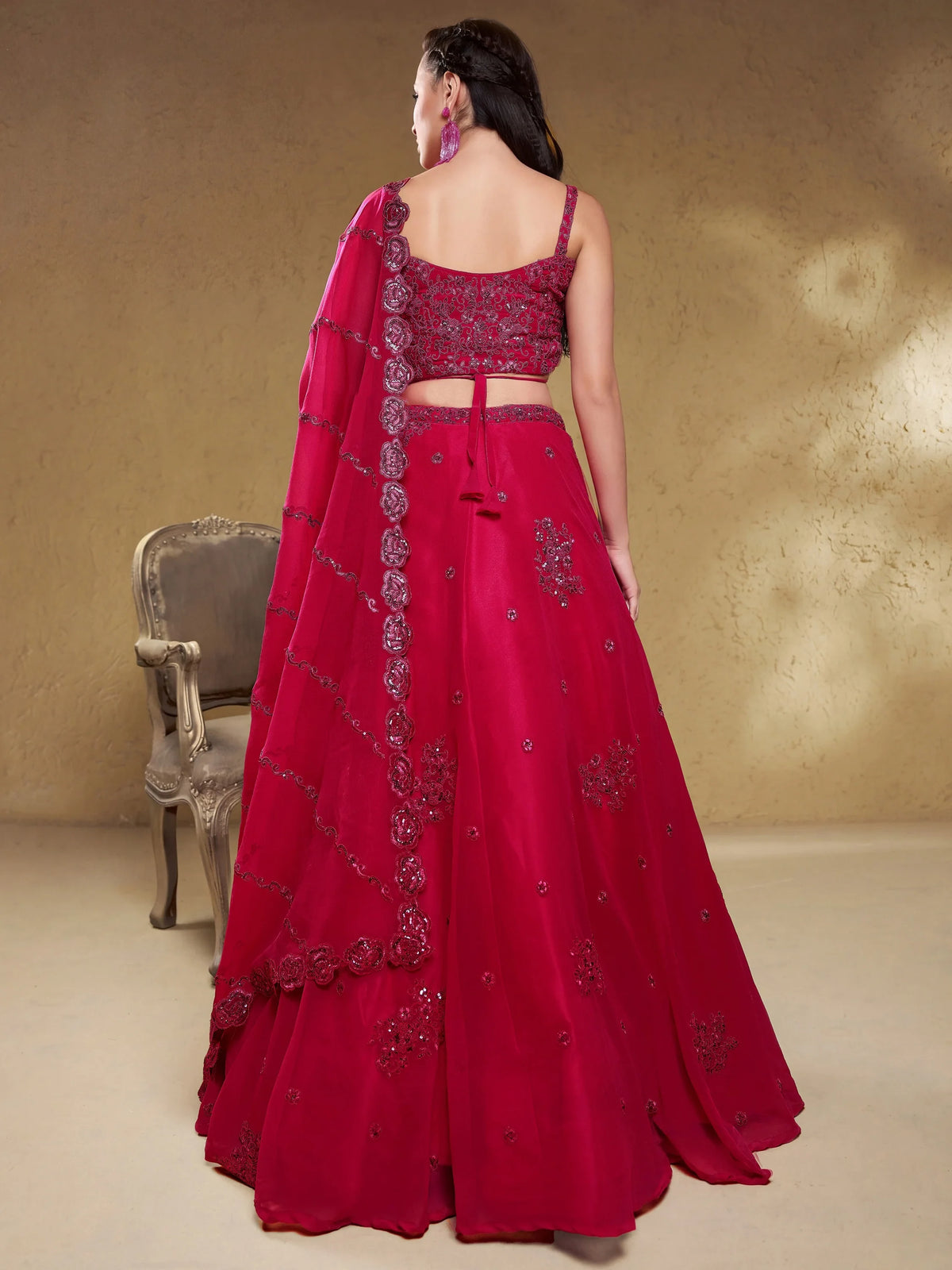Stunning Pink Sequins Georgette Engagement Wear Lehenga Choli