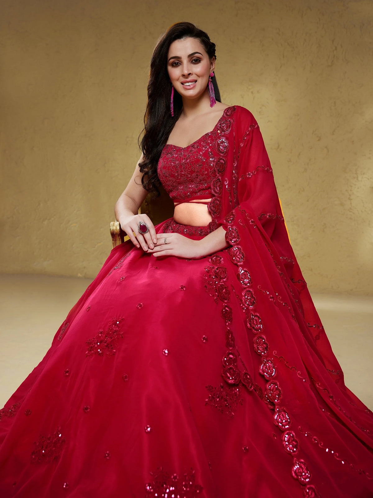 Stunning Pink Sequins Georgette Engagement Wear Lehenga Choli