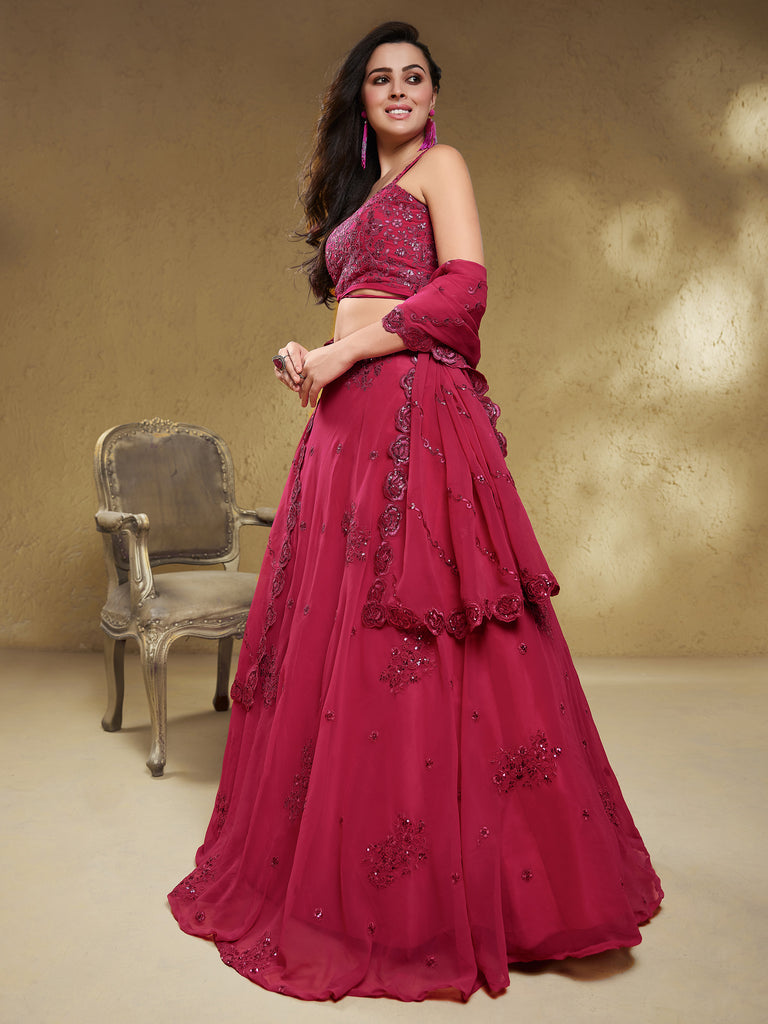 Great Pink Embroidered Georgette Festival Wear Plus Size Lehenga Choli