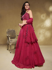 Great Pink Embroidered Georgette Festival Wear Plus Size Lehenga Choli
