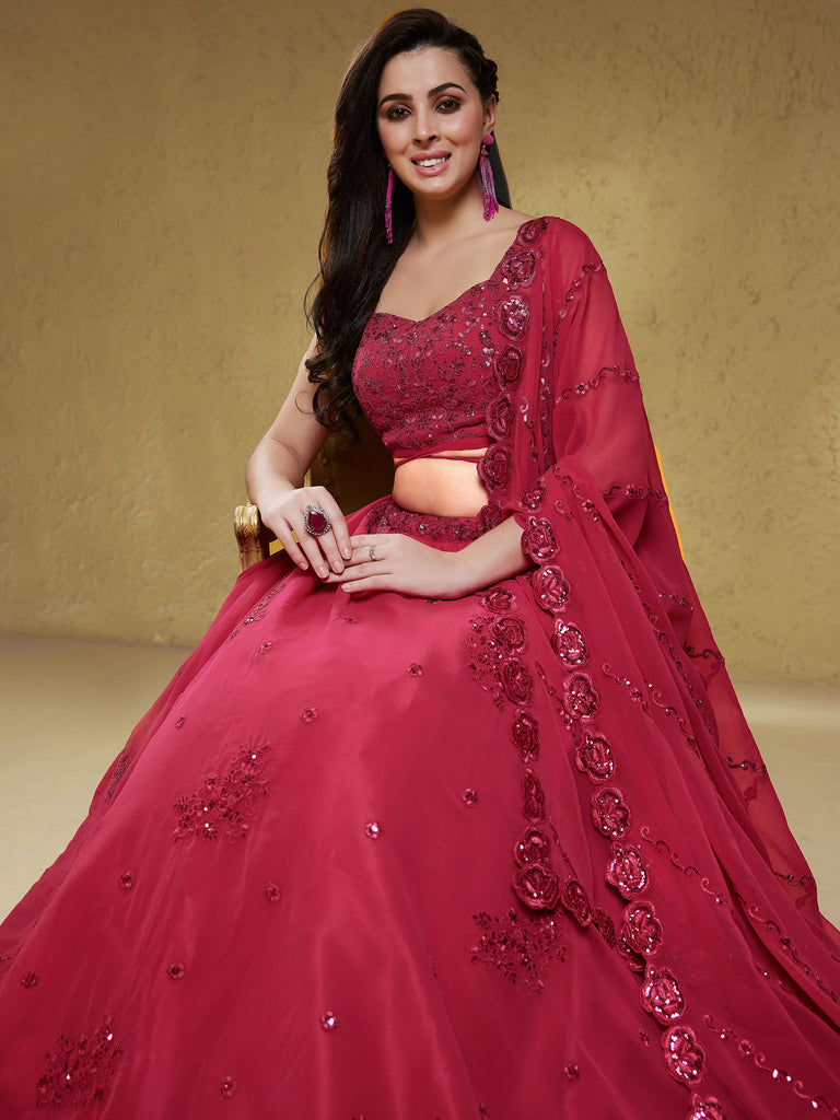 Great Pink Embroidered Georgette Festival Wear Plus Size Lehenga Choli