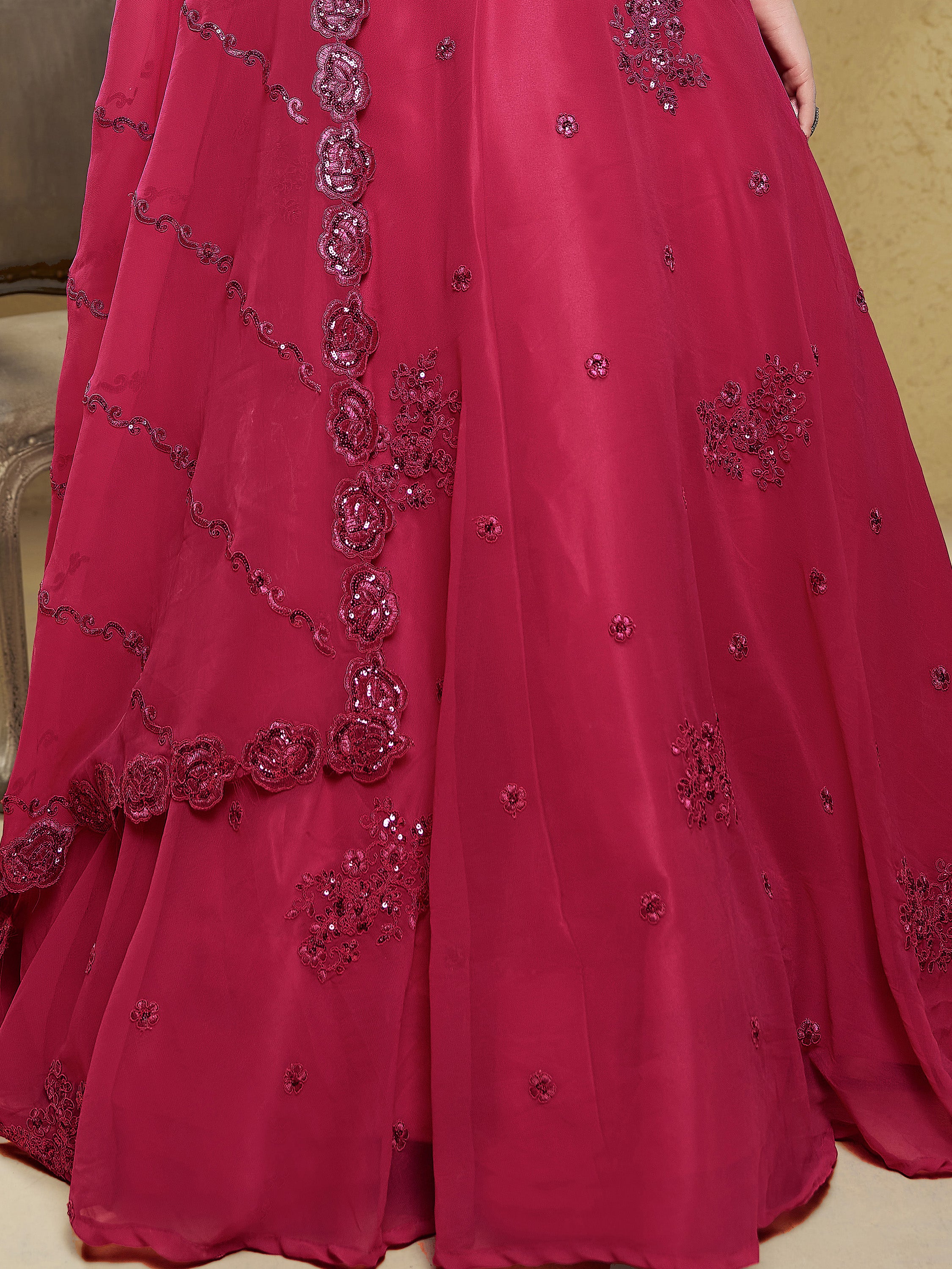 Great Pink Embroidered Georgette Festival Wear Plus Size Lehenga Choli