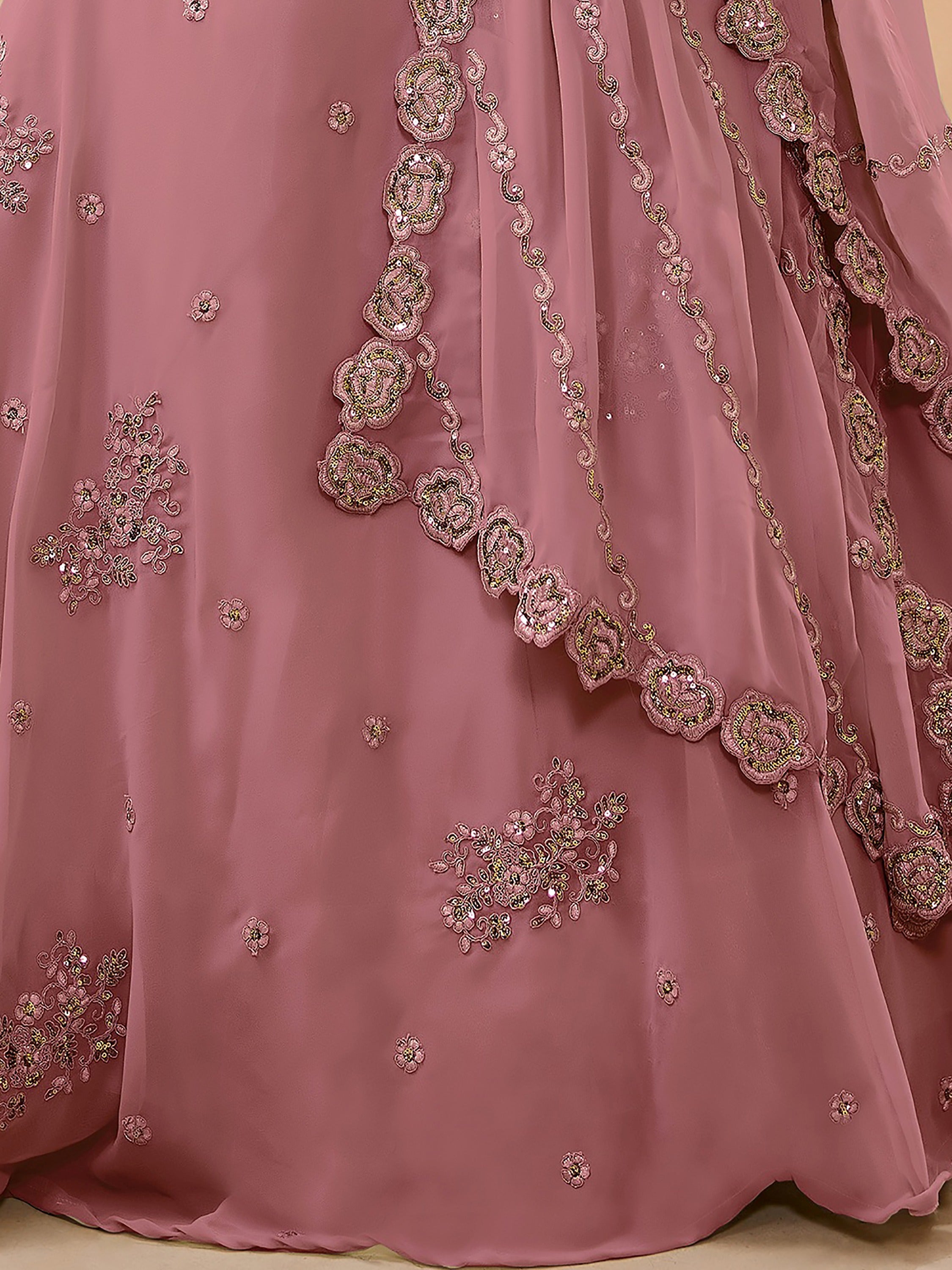 Amazing Pink Sequins Georgette Wedding Wear Plus Size Lehenga Choli
