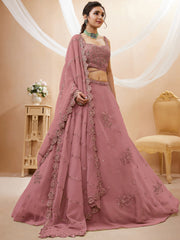 Amazing Pink Sequins Georgette Wedding Wear Plus Size Lehenga Choli