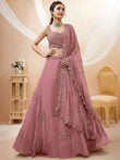 Amazing Pink Sequins Georgette Wedding Wear Plus Size Lehenga Choli