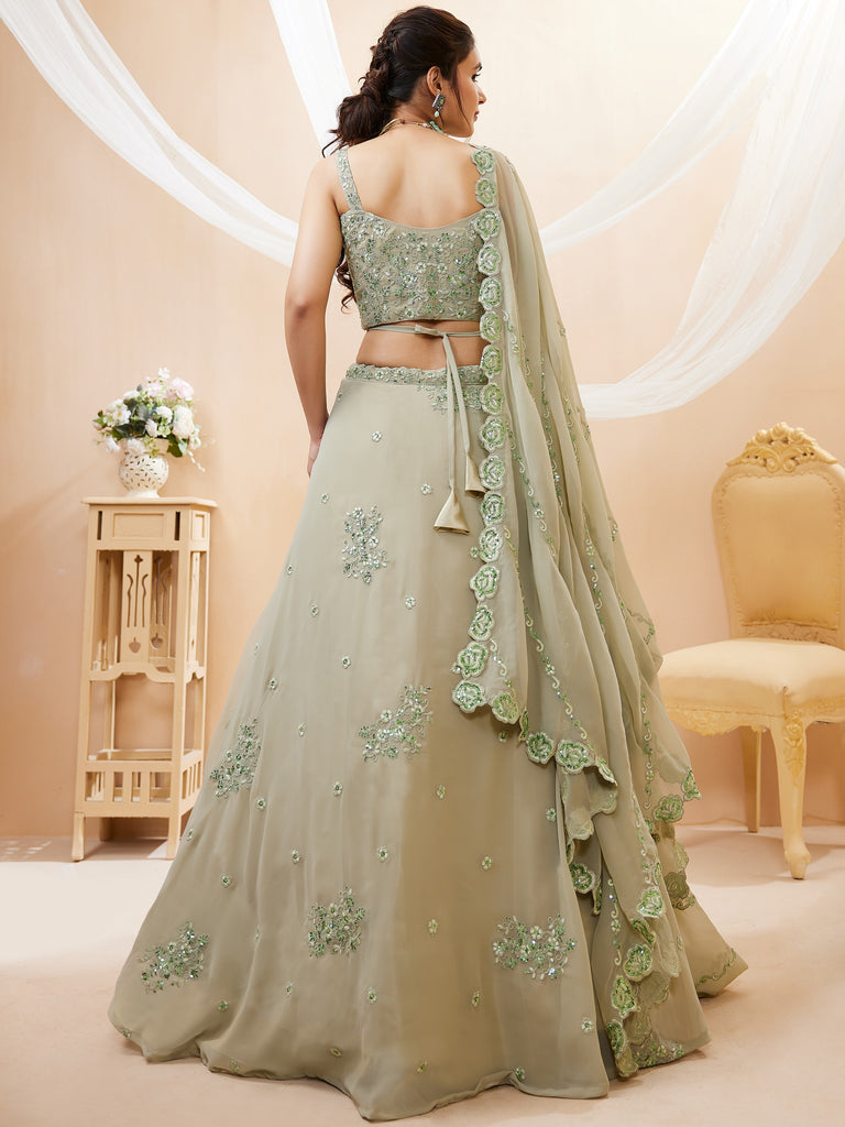 Gorgeous Green Sequins Georgette Festive Wear Plus Size Lehenga Choli