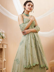 Gorgeous Green Sequins Georgette Festive Wear Plus Size Lehenga Choli
