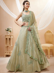 Gorgeous Green Sequins Georgette Festive Wear Plus Size Lehenga Choli